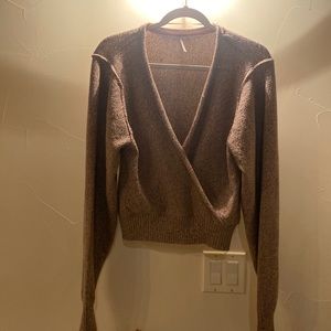 Free People shimmer pink low cut sweater